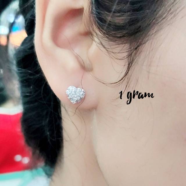 Giwang tusuk love remaja/dewasa perak 925 lapis emas putih