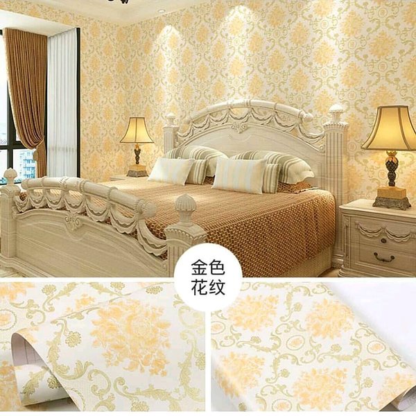 MARKASSHOP66-WALLPAPER STICKER DINDING MOTIF BATIK EMAS GOLD VINTAGE