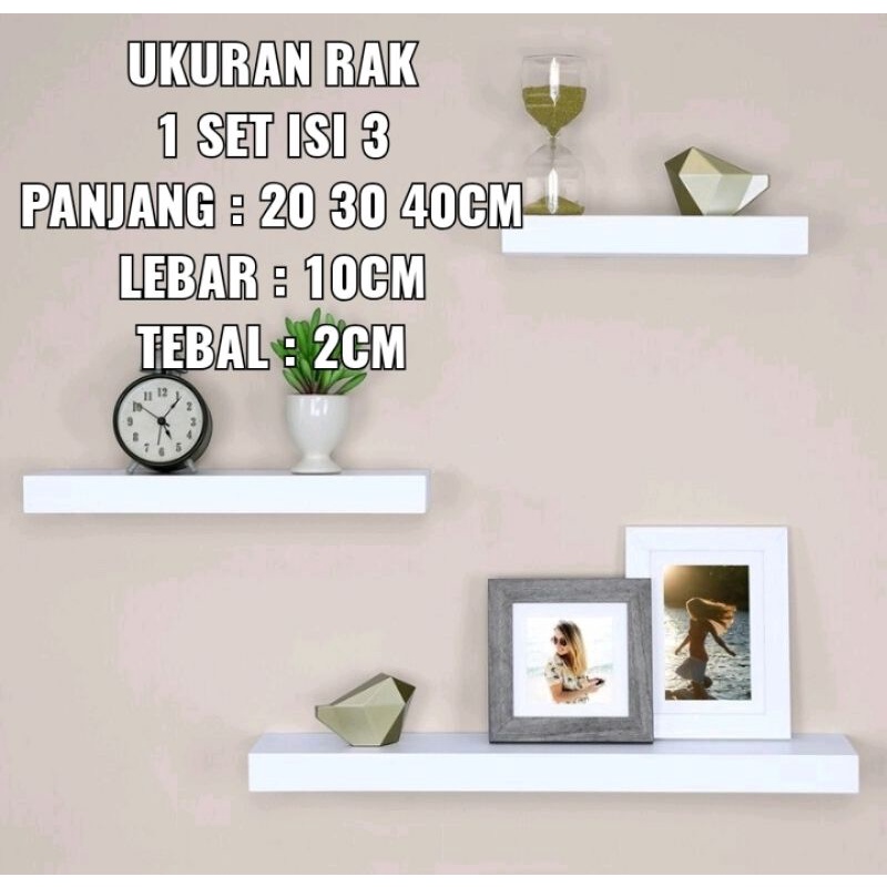 RAK DINDING 1 SET ISI 3 Rak Minimalis Rak Dinding Slim Serbaguna 1set isi 3 rak 20 30 40cm Lebar 10cm Tebal 2cm