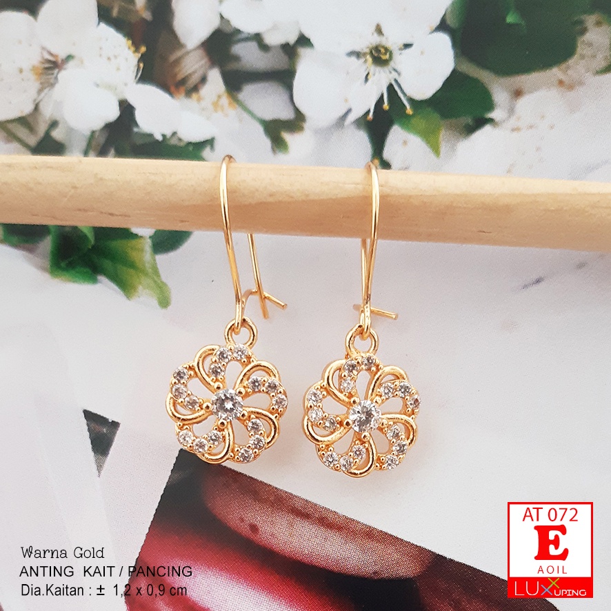 AT 072 Anting Cetik Wanita Mata Zirkon Perhiasan Imitasi Lapis Emas Anting xuping Merk Yaxiya Meylin Luxx Xuping