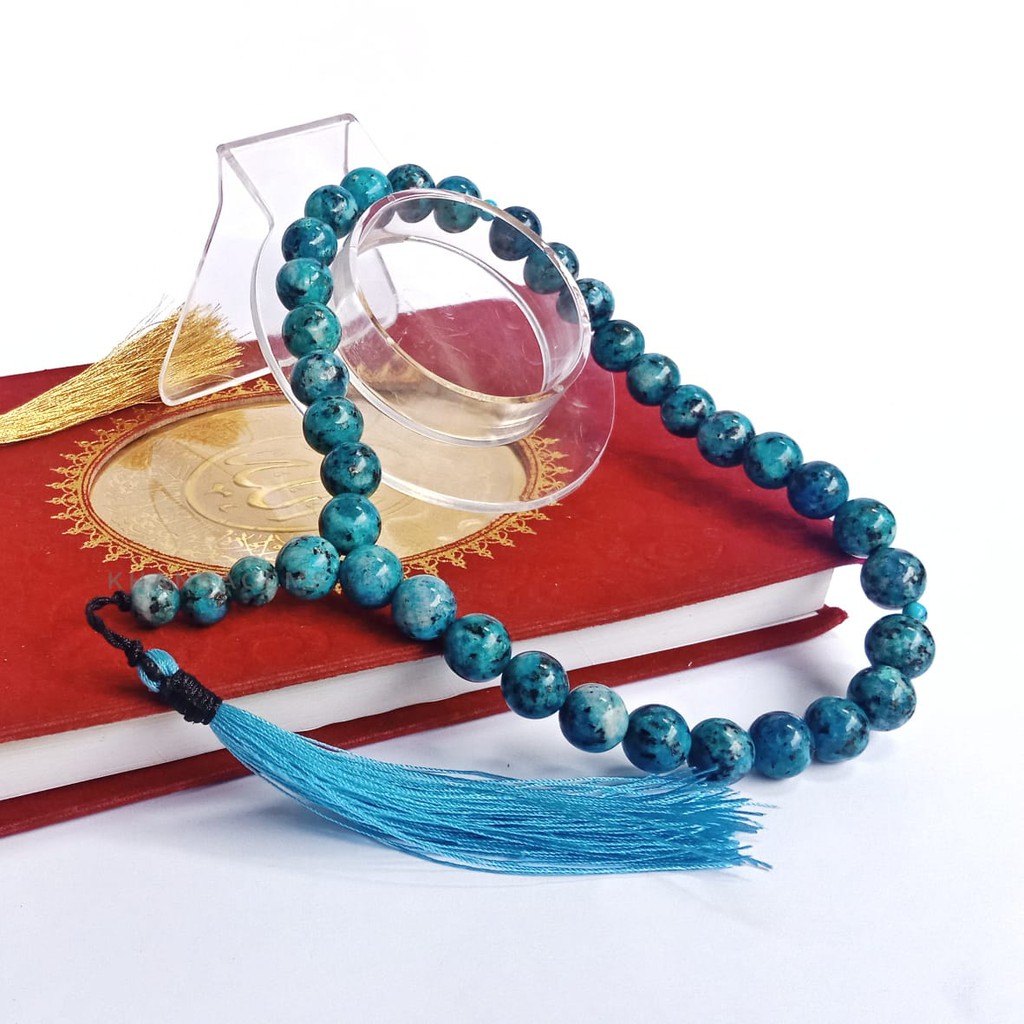 TASBIH BATU GIOK TOSKA TANZANIA LIKE BACAN DIM 10MM ISI 33 BUTIR AKSESORIES PERLENGKAPAN SHOLAT IBADAH DZIKIR FASHION MUSLIM