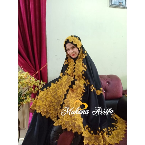 mujena maharani hitam gol mukena mewah mukena cantik mewah elegant