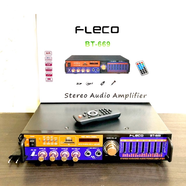 Amplifier FLECO BT-669 Bluetooth Stereo Ampli + USB + FM Radio Fiktur Komplit