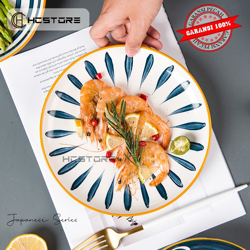 piring keramik makan bulat steak dan biasa 8 inch design jepang korea bisa untuk oven panggang-1