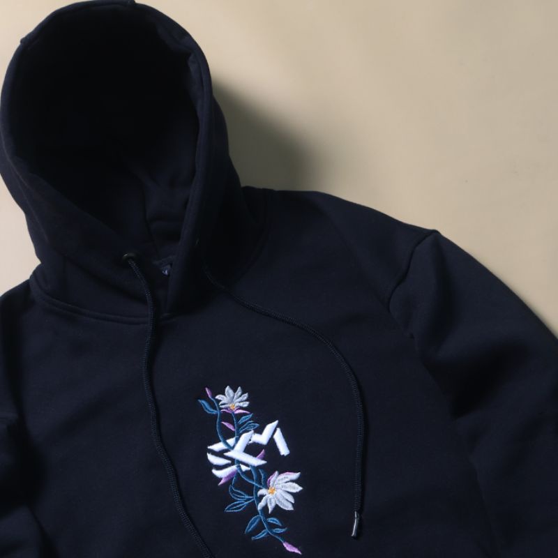 Jaket Sweater Hoodie Pria SKM | Shikat Miring Hoodie Floral Embroidery