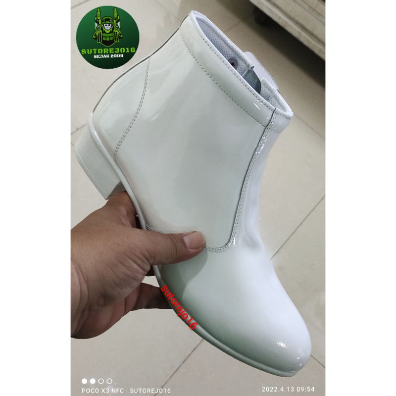 sepatu pdu upacara putih korps wanita tni al bahan kulit kilap