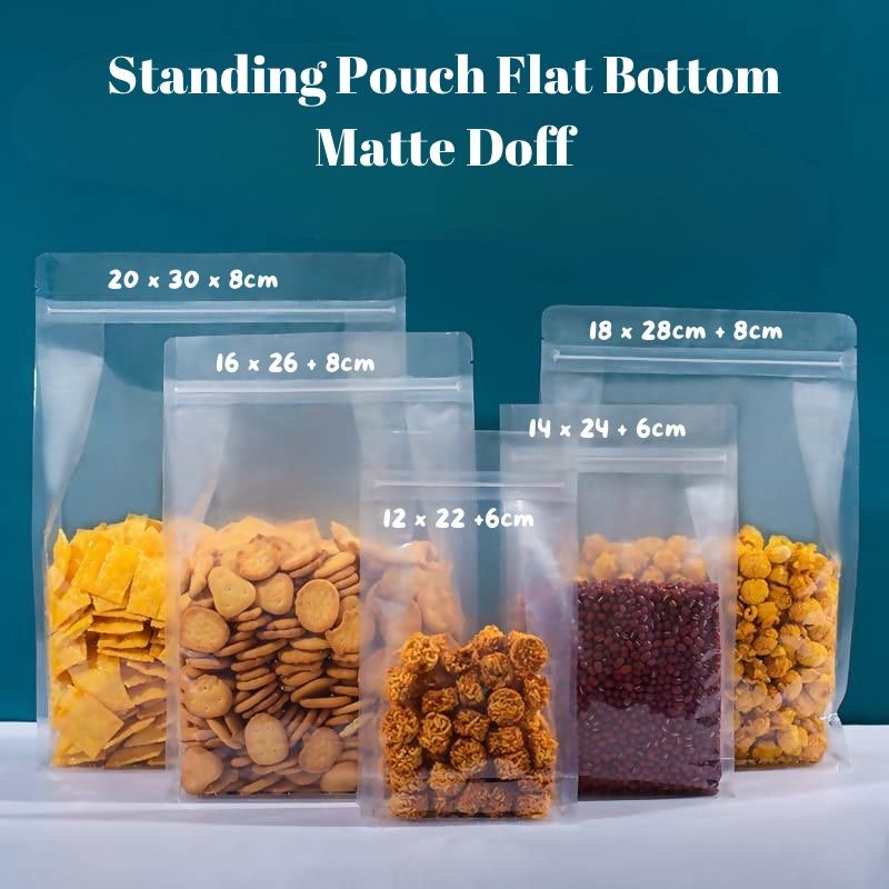 STANDING POUCH FLAT BUTTOM DOFF KEMASAN ZIPPER MAKANAN BISA DI SEALER