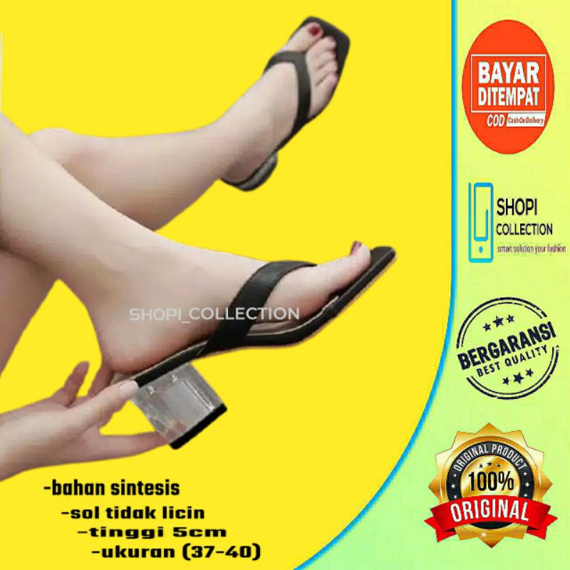 SANDAL HIGH HELLS HAK TAHU 5CM KACA PREMIUM US83 SENDAL WANITA