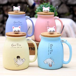 450 ml Kartun Keramik  Kucing Mug Dengan  Tutup  dan Sendok 