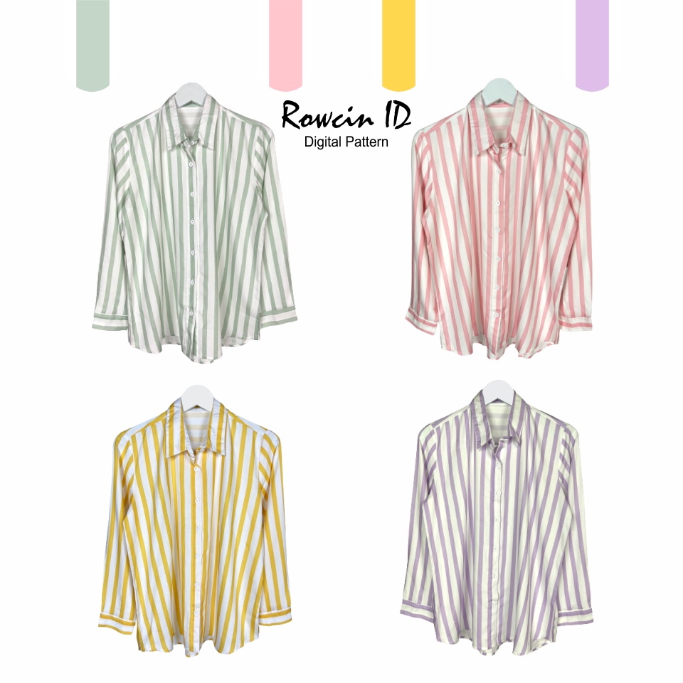 KEMEJA SALUR WANITA LENGAN PANJANG KOREAN STYLE CASUAL KATUN RAYON LONG SHIRT ORGANIK A105