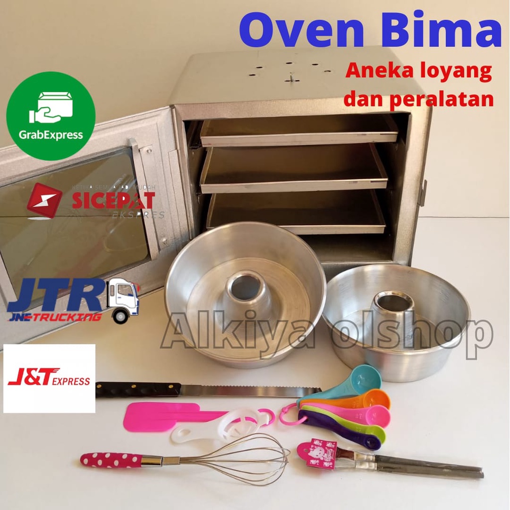 OVEN KOMPOR OVEN BIMA 3 SUSUN DENGAN ANEKA LOYANG DAN PERALATAN(3 LOYANG KUKER 2 LOYANG BOLU 20,22CM