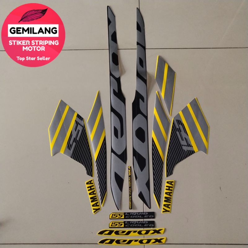 Striping Decal Polet Sticker Yamaha Aerox 155 2017 kuning hitam stiker motor list body standar motor