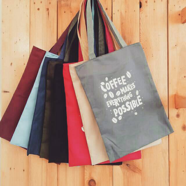 [BISA COD] [CASUAL] TOTE BAG COFFEE bahan drill halus premium