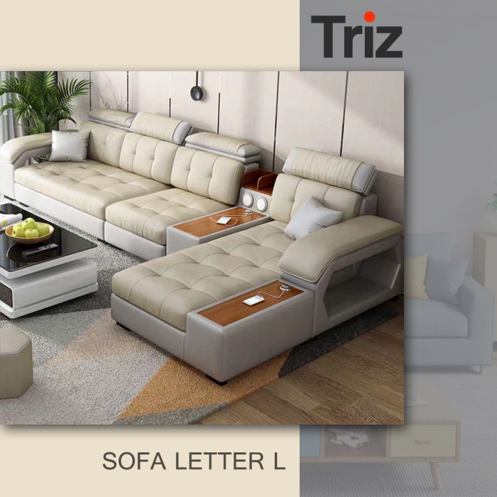Triz Furniture Sofa Minimalis Leter L Sofa Tamu Minimalis Modern Cream