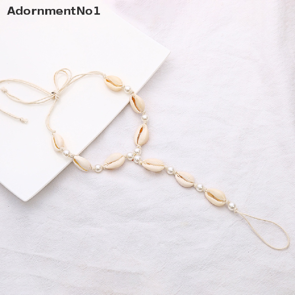 (AdornmentNo1) Gelang Kaki / Cincin Rantai Aksen Mutiara + Kerang Untuk Perhiasan Wanita / Pantai