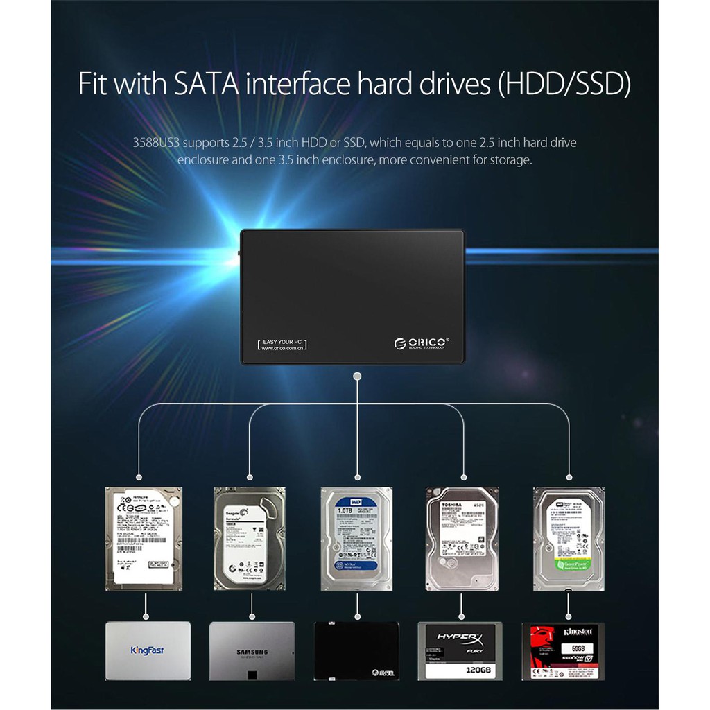 Ssd Hdd enclosure orico 2.5 3.5 inch sata usb 3.0 5gbps 8TB 3588us3 - Casing harddisk external 2.5&quot; 3.5&quot; 3588-us3