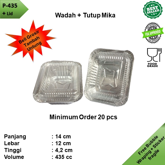 Alumunium Foil Tray Kotak cup P-435 + Tutup mika isi 20 pc