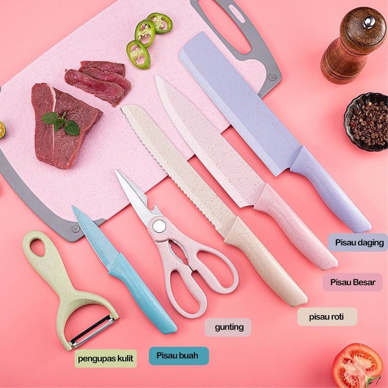 Pisau Dapur Set Stainless Knife Anti Lengket Isi 6 Pcs / Peralatan Masak Pisau