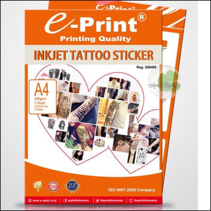 

E-PRINT INKJET TATTOO STICKER 200 GSM/5 LBR KERTAS BUAT TATTO SENDIRI