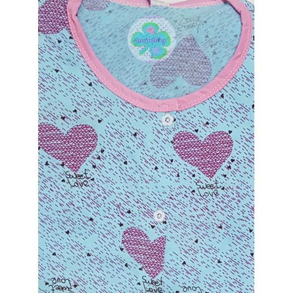 Piyama CP Kaos Dewasa (Kancing 5)-Love Gerimis BIRU