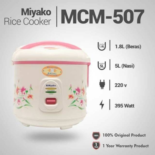 MIYAKO Rice Cooker 1.8Liter  3 In 1 MCM 507 - Magic Com - Penanak Nasi MCM507