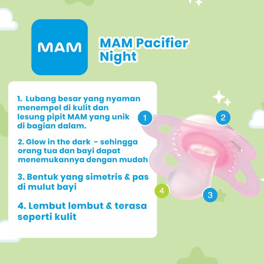 MAM Orthodontic Pacifier Night / Air 0-6M / 6m+ Baby Soother Empeng Bayi CBKS