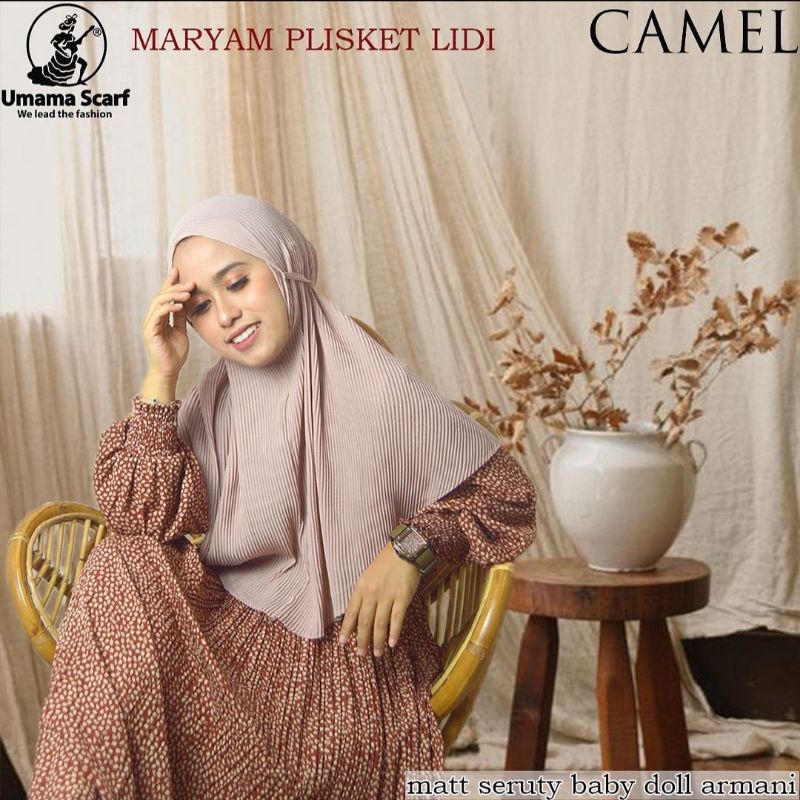 MURAH ! HIJAB BERGO MARYAM PLISKET LIDI BAHAN CERUTY BABYDOLL PREMIUM CAMEL BY UMAMA JILBAB KERUDUNG