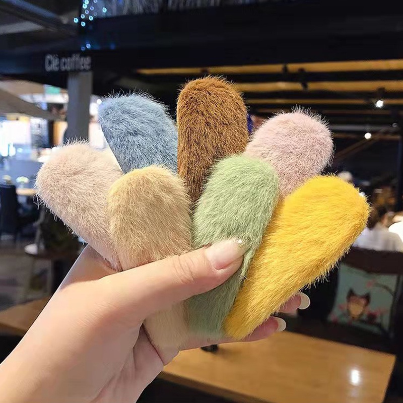 [2 Pcs] Jepit Rambut Wanita Bulu Warna-Warni Lucu Aksesoris Rambut Korean Import