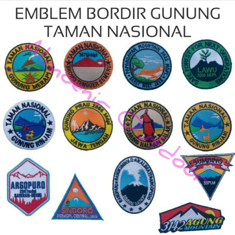 Emblem Logo Bordiran Baju Kaos Kemeja Taman Nasional Gunung Rinjani