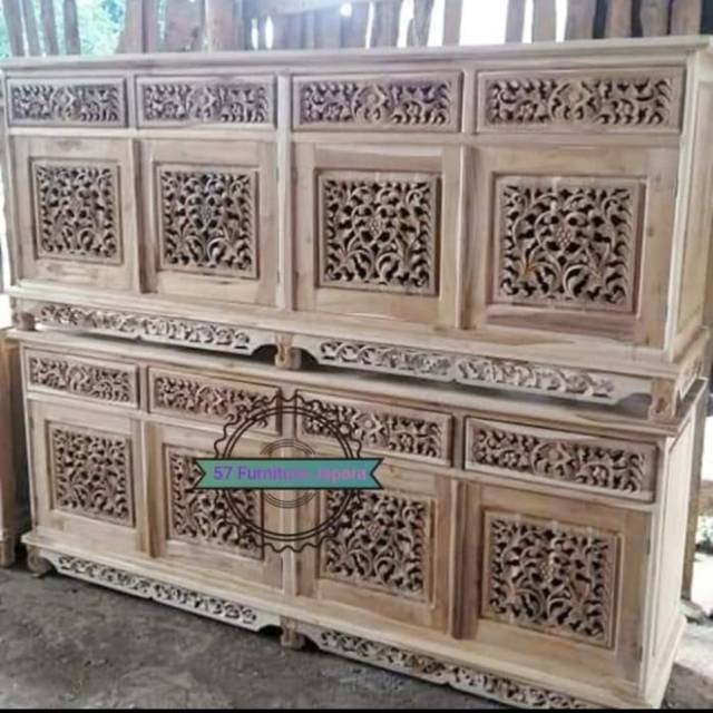 Nakas Buffet Tv Palembang Ukiran Jepara/Buffet Hias Pajangan Jati Mentahan