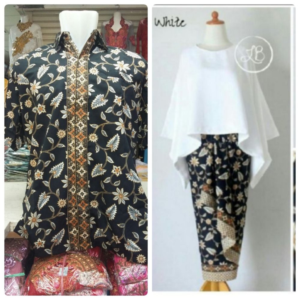 Dijual Couple Kebaya Blouse Batwing Dan Kemeja Pria Warna Putih Murah