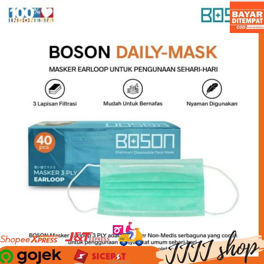 Masker Boson Earloop 3ply Non Medis 40 pcs