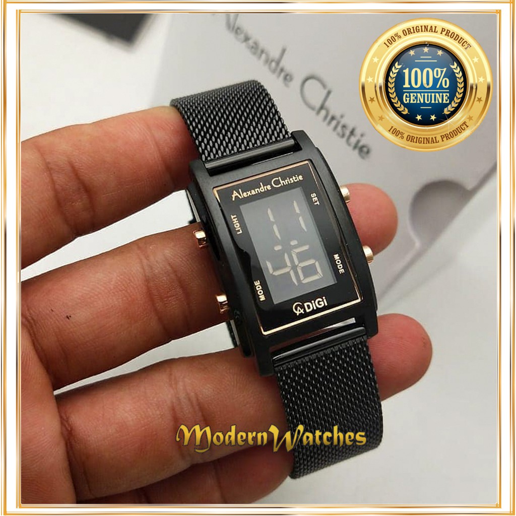 Jam Tangan Ori Wanita Alexandre Christie AC 9334 Black Rosegold Digital Tali Pasir Alexander Terbaru