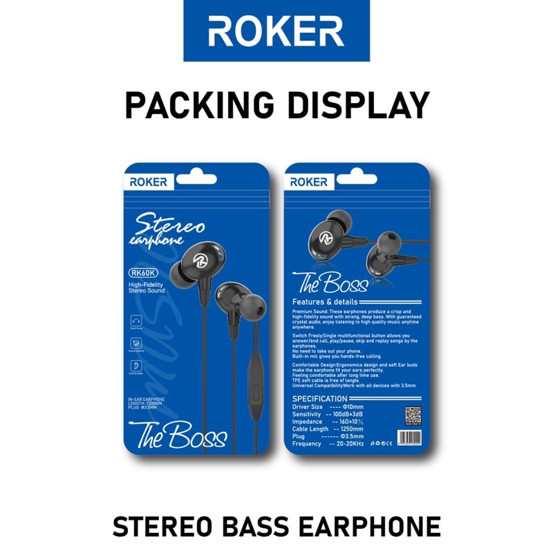 GROSIR HANDSFREE ROKER THE BOSS HF RK60K ORIGINAL STEREO BASS EARPHONE