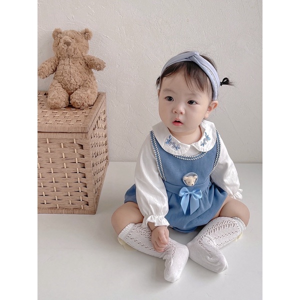 Blue bear romper/dress bayi anak perempuan