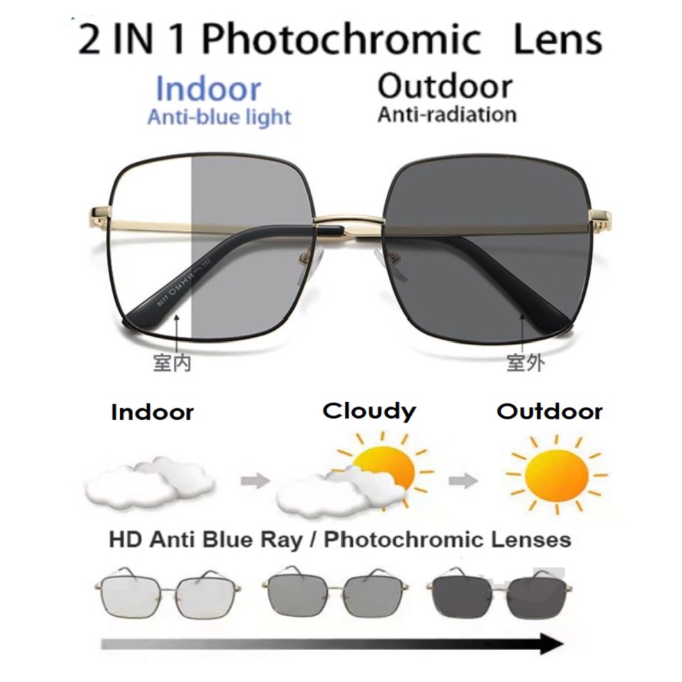 PA 2 In 1 Kacamata Photocromic Korea Anti Radiasi Blueray 2 In 1 Potokromik Photochromic Pria Wanita Fotocromic Potocromic KC024 (PTC004)