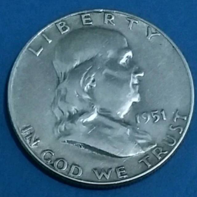 SA138--  1 PC KOIN PERAK KUNO ASLI HALF DOLLAR FRANKLIN TH 1951. -- SILVER COIN --