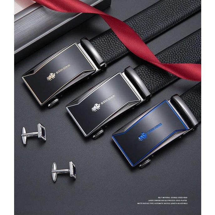 Ikat Pinggang Pria Kulit Asli Bison Denim Original Luxury Auto Buckle