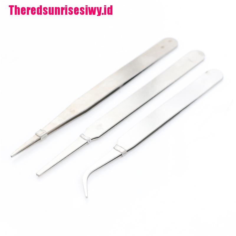 【Theredsunrisesiwy.id】3pcs/set Stainless Steel Tweezer DIY Tool Repair Precision Assembly Electronic