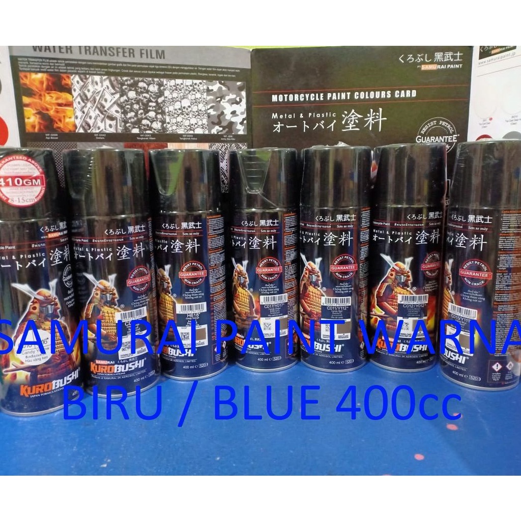 Cat Semprot Pilox Pilok  Samurai Paint Kurobushi Varian Warna Biru / Blue - Mikrolet Blue, Biru Muda, Tivoli Blue, Metallic Blue, Marine Blue, Candytone Blue, Blue Chill, dll (400cc/400ml)