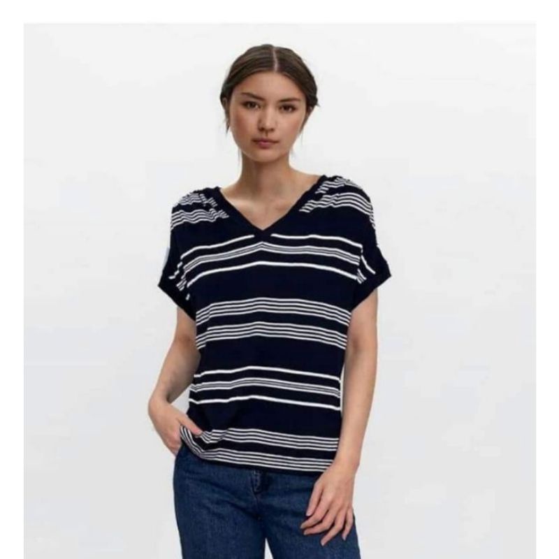 BLOUSE S.OLIVER VNECK MOTIF GARIS / SIZE SMALL SAMPAI BIG SIZE 34-46/ LENGAN PENDEK B130