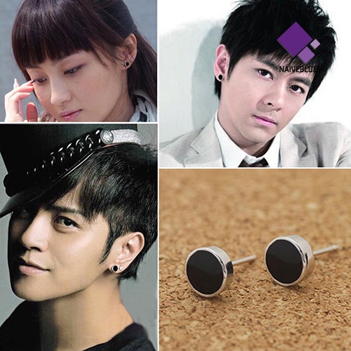 Naiveblue Anting Tusuk Sterling Silver 925 Warna Hitam Untuk Pria / Wanita