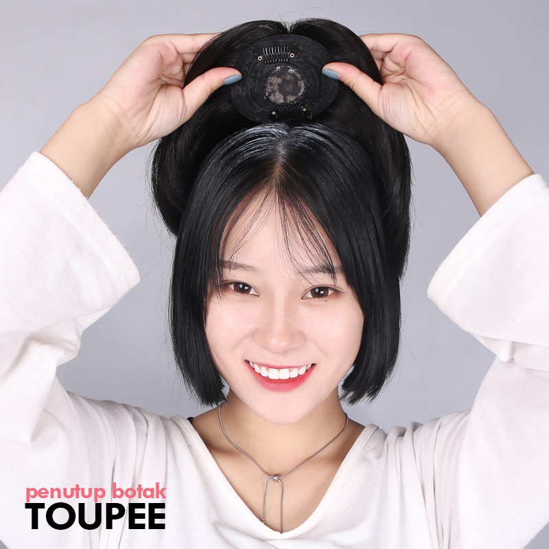 TOU wig toupee human hair asli penutup botak penambah volume clip rambut palsu extension