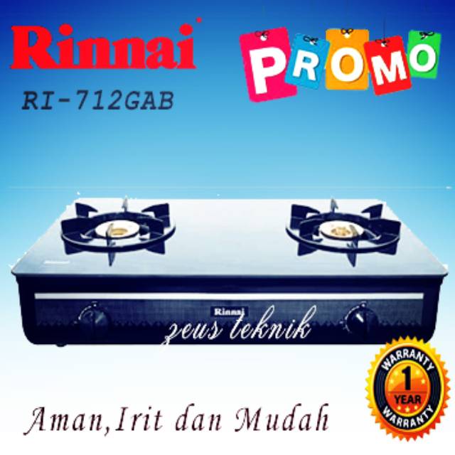 KOMPOR GAS KACA RINNAI RI-712GAB 2 TUNGKU BIG BURNER