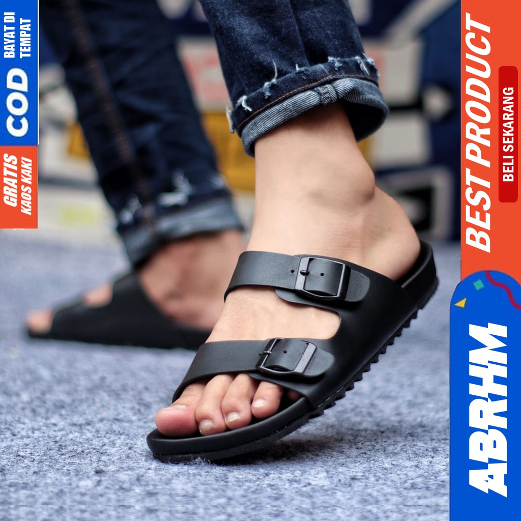 ABRHM x GAF Sandal Slide Pria Sandal Slop Pria Kulit Pu Sendal Slop Cowok / Cowo Ori Keren Kekinian