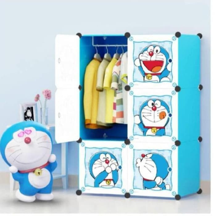 Lemari Pakaian 2x3 Karakter Doraemon Lemari Plastik Serbaguna 6 Pintu