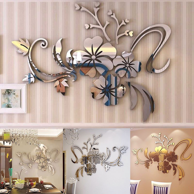 Hot Sale/Removable 3D Mirror Flower Art Stiker Dinding Acrylic Mural Decal Dekorasi Kamar Rumah