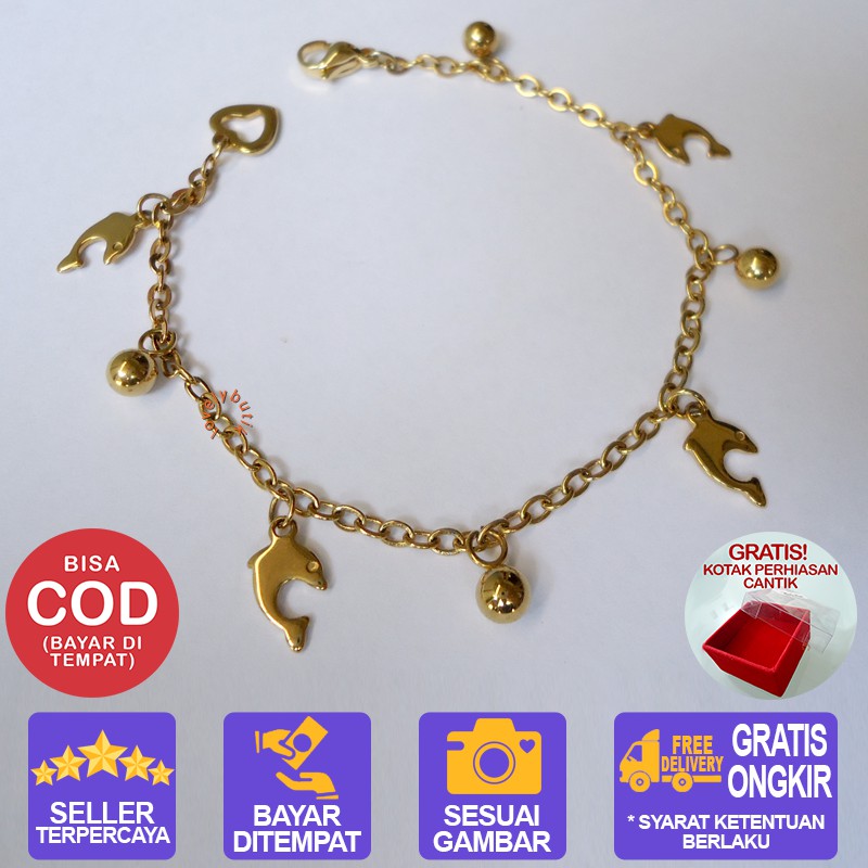 Lovelybutik Gelang Titanium Anti Karat / Gelang Tangan Wanita Titanium / Dolphin New Gelang Tangan