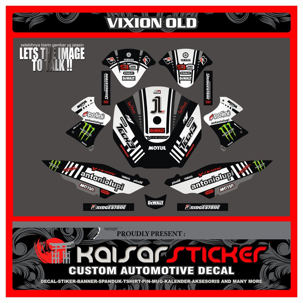Decal Sticker Motor Full Body Stiker Yamaha Vixion Old Lama Design Lorenzo 99 putih