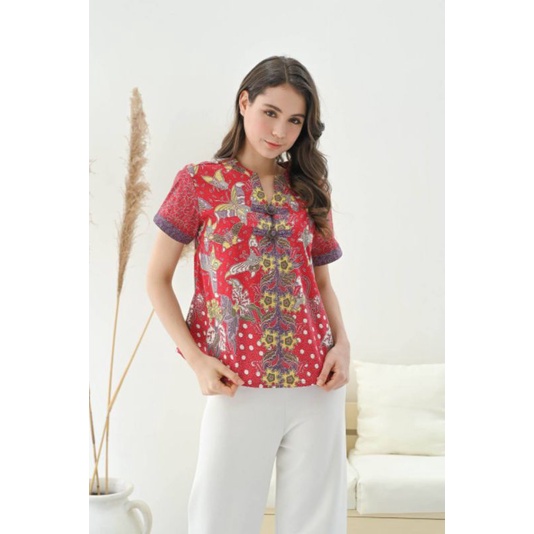 Atasan Batik 208 AUS/ Blouse Merah/ Baju Imlek